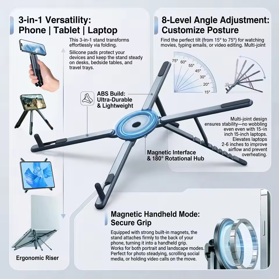 Selfie Stick Tripod - Support de téléphone magnétique portable et